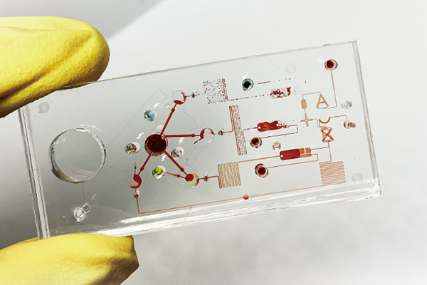 Figure 1. Photograph of smart blood-typing device, indicating Rh+ A.